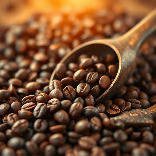 A bag of coffee beans with a scoop