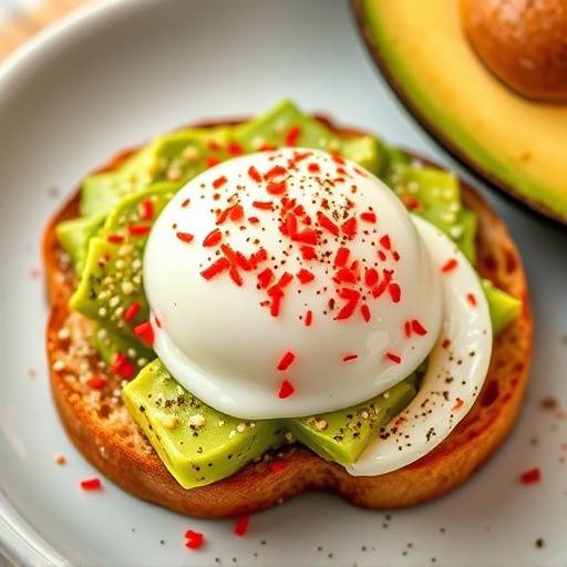 Avocado toast topped with everything bagel seasoning, red pepper flakes, and a poached egg