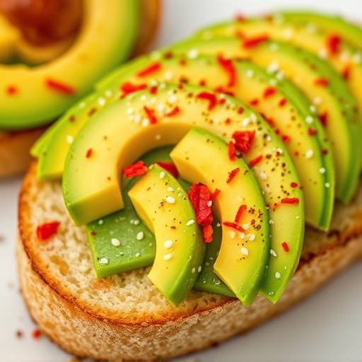 Avocado toast with everything bagel seasoning and red pepper flakes