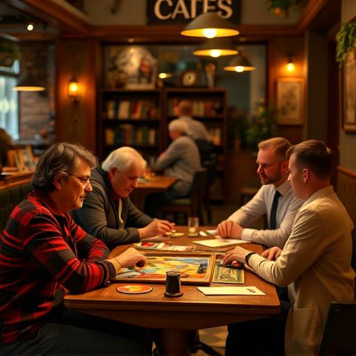 People playing board games at a table in the cafe
