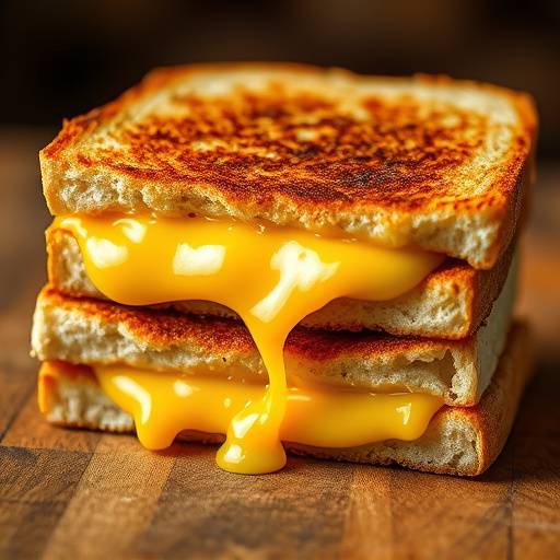 Perfectly melted grilled cheese sandwich with cheddar cheese on sourdough bread