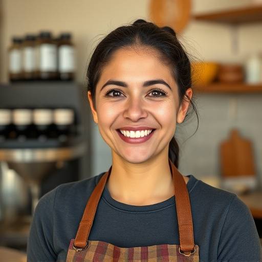 Portrait of Maria Rodriguez, Manager of The Daily Grind Cafe